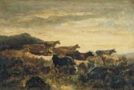 Narcisse Virgilio Diaz Zonsondergang met koeien France oil painting art